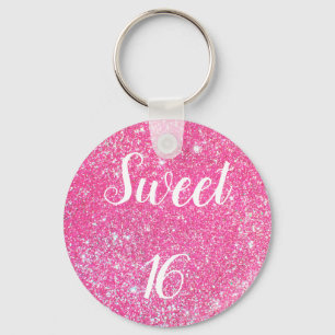 VERJAARDAG SWEET 16 Glans Roze Glitter Sleutelhanger