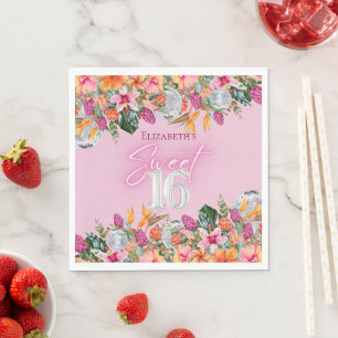 Verjaardag Sweet 16 Kleurrijke Tropische Bloemen D Servet