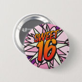 VERJAARDAG SWEET 16 Leuk Retro Stripboek Ronde Button 5,7 Cm (Voorkant /achterkant)