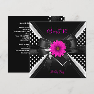 Verjaardag Sweet 16 polkadot zwart wit roze Kaart