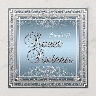 Verjaardag Sweet Sixteen Blauw Zilver Tiener Meisj Kaart