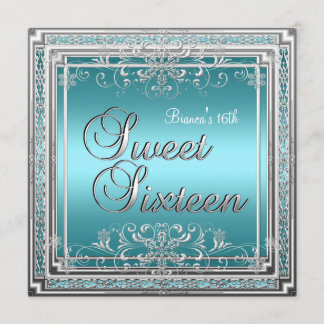 Verjaardag Sweet Sixteen Teal Blauw Zilver Tiener Kaart