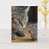 Verjaardag Tabby Kat Met Dappere Muis Kaart (Gele Bloem)