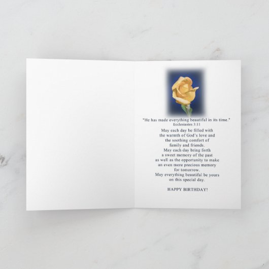 Verjaardag, tante, gele rozenknop kaart (Binnen)