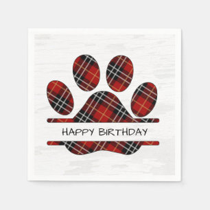 Verjaardag Tartan Plaid Paw Print Servet