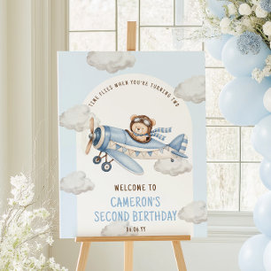 Verjaardag Teddybeer Vliegtuig Welkomstbord Poster
