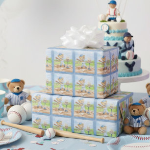 Verjaardag Tee Ball Teddybeer Honkbal Waterverf Cadeaupapier