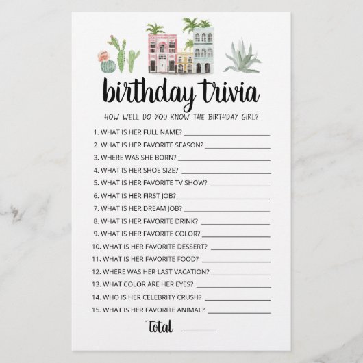 Verjaardag Trivia aanpasbaar spel (Voorkant)