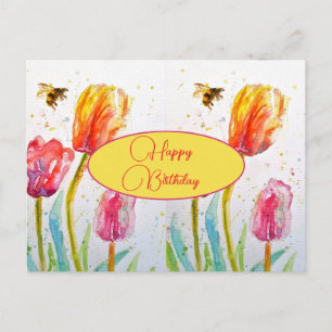 Verjaardag Tulp bloemig Roze Rood Briefkaart