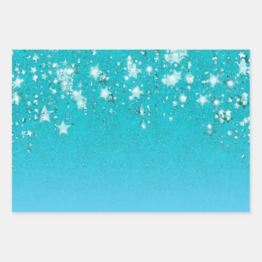 Verjaardag turquoise glitters blauw zeegroen glins inpakpapier vel (Voorkant 2)