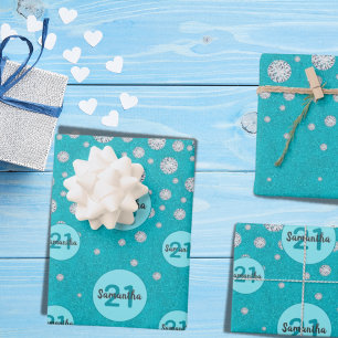 Verjaardag turquoise glitters groen monogram luxue inpakpapier vel