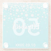 Verjaardag turquoise groene glitters naam diamante glazen onderzetter (Achterkant)