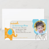 VERJAARDAG UITNODIGEN FOTOKAART :: olifant + ballo (Voorkant / Achterkant)