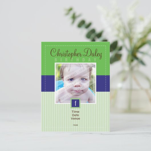 VERJAARDAG UITNODIGING:: gestikt - boy1 Uitnodiging Briefkaart (Staand voorkant)