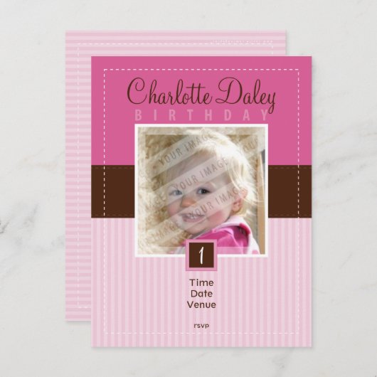 VERJAARDAG UITNODIGING:: gestikt - meisje Uitnodiging Briefkaart (Voorkant / Achterkant)