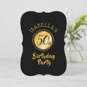 Verjaardag uitnodiging in goud metallic effect pol (Staand voorkant)