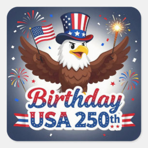 Verjaardag USA vierkante sticker
