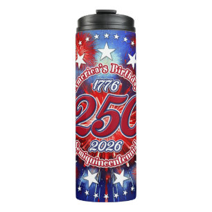 Verjaardag van Amerika Semiquin Grafisch Vuurwerk  Thermosbeker