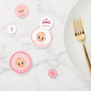 Verjaardag van baby meisje op roze en wit confetti