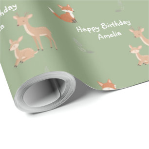 Verjaardag van bosdieren gepersonaliseerd cadeaupapier