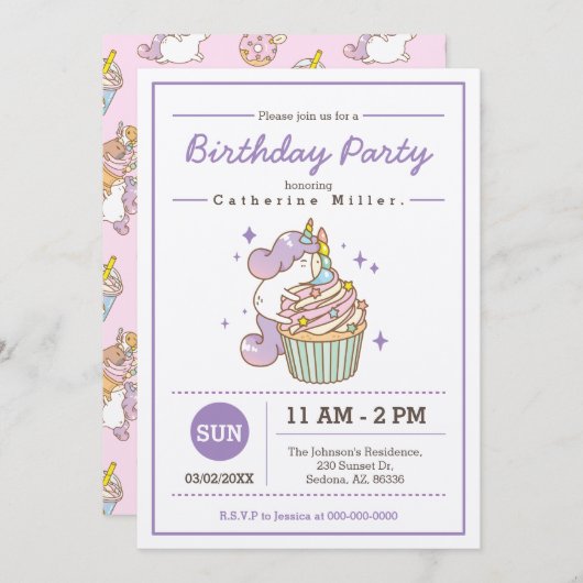 Verjaardag van Bubu en Monch Unicorn Kaart (Voorkant / Achterkant)