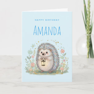Verjaardag van Cute Egel met Lantaarn Kaart