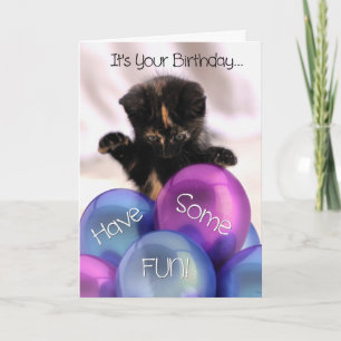 Verjaardag van de ballon: Funny Kitten Birthday Ka Kaart