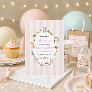 Verjaardag van de bosdieren Pink Stripes Girl Kaart