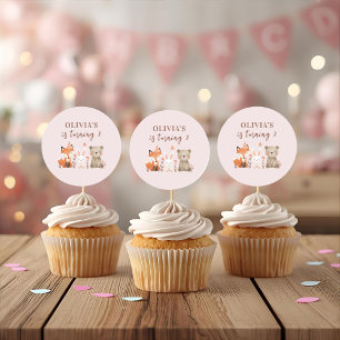 Verjaardag van de bosdieren Rustic Pink Party Ronde Sticker