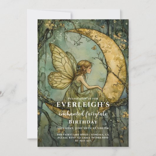 Verjaardag van de Enchanted Forest Fairy Crescent Kaart (Voorkant)