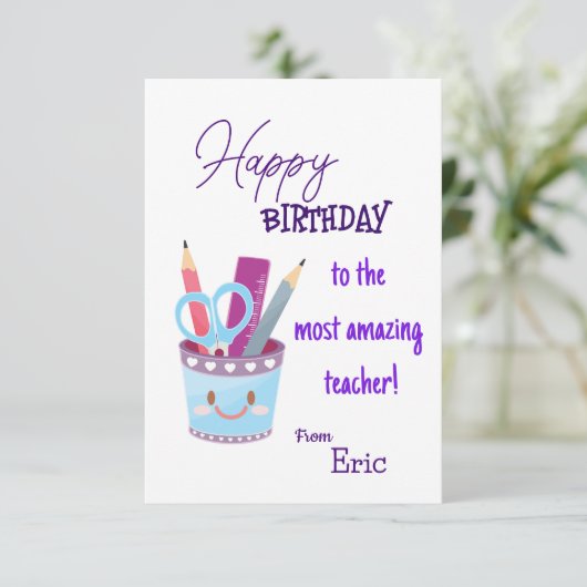 Verjaardag van de leraar kaart (Staand voorkant)