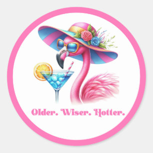 Verjaardag van de Oudere Wijzere Heettere Roze Fla Ronde Sticker
