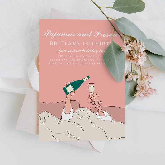 Verjaardag van de pyjama partij PJ en Prosecco Kaart