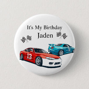 Verjaardag van de raceauto, ronde button 5,7 cm