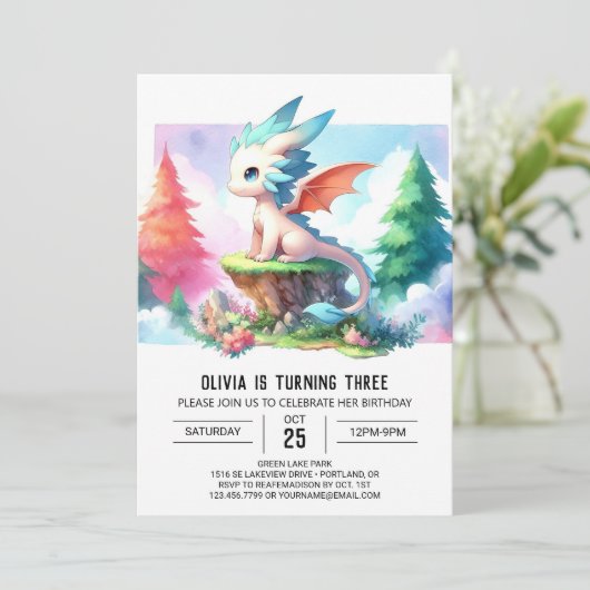 Verjaardag van de Sweet Magical Dragon Kaart (Staand voorkant)