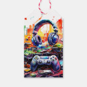 Verjaardag van de Video Controller en hoofdtelefoo Cadeaulabel (Voorkant)