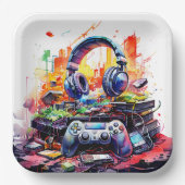 Verjaardag van de Video Controller en hoofdtelefoo Papieren Bordje (Voorkant)