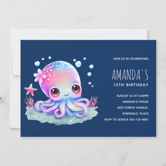 Verjaardag van een Cute Octopus Zeedier Kaart (Voorkant)