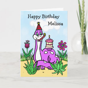 Verjaardag van een gepersonaliseerd dinosaurusmeis kaart
