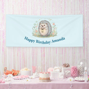 Verjaardag van een schattig egeltje met lantaarn spandoek