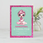 Verjaardag van een schattige flamingo met kroon kaart (Staand voorkant)