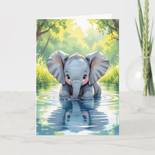 Verjaardag van een schattige olifant en kleurplaat kaart