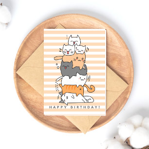Verjaardag van een schattige stapel katten briefkaart