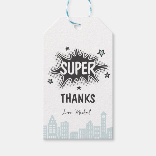 Verjaardag van een stripboek-superheld cadeaulabel (Voorkant)