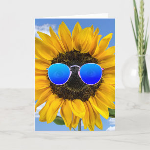 Verjaardag van een vriend Zonnebloem met zonnebril Kaart