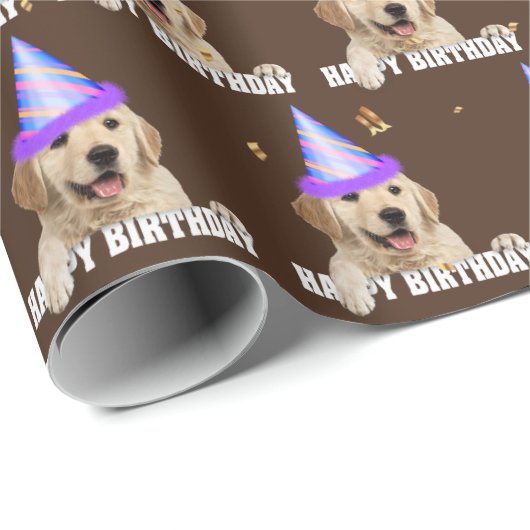 verjaardag van Golden Retriever Cadeaupapier (Rol Hoek)
