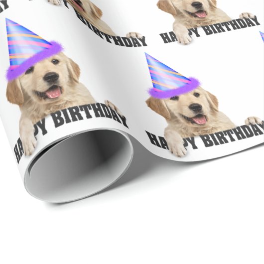 verjaardag van Golden Retriever Cadeaupapier (Rol Hoek)