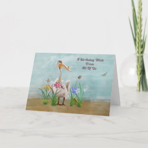 Verjaardag, Van groep, Pelikaan, Bloemen Kaart