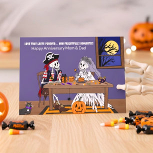 Verjaardag van Halloween-ouders, grappige skelette Kaart