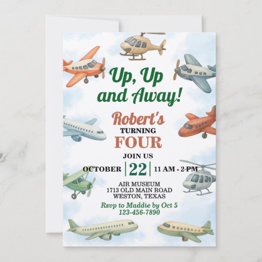 Verjaardag van het Up and Away Vliegtuig Kaart (Voorkant)